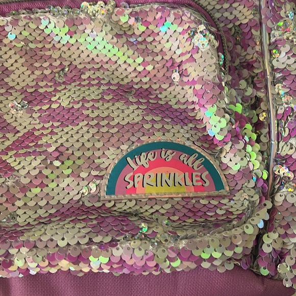 Justice Flip Sequin PomPom Mini Backpack Purple - Picture 2 of 4